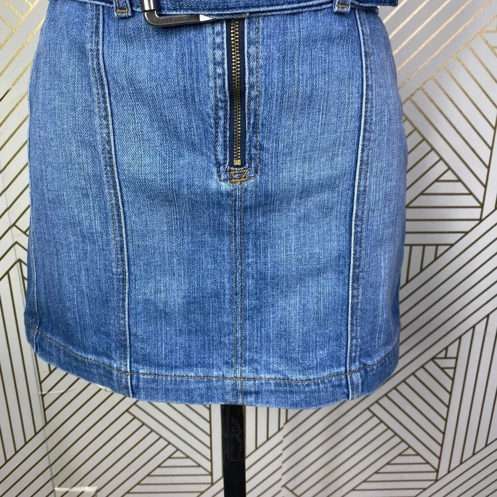 Carmar Belted Zip Front‎ Denim Jean Mini Skirt in Blue Size US 27